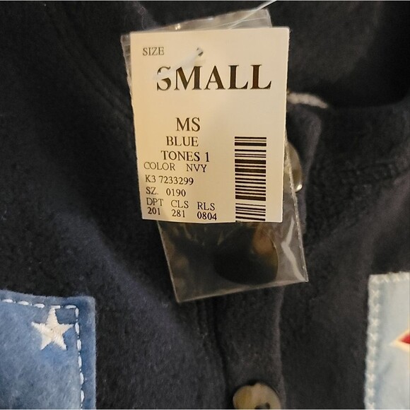 Vintage Fashion Bug American Flag Fleece Button Down Sweater Cardigan Size Small - Picture 6 of 7